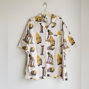 H&M Oversized Fit Graphic Button-Up Shirt XL | Abstract Ruins Print | Streetwear